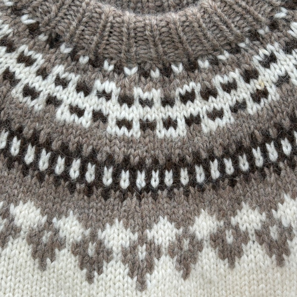 Hilda Ltd Made in Iceland 100% Pure Wool Sweater Women M Nordic Fair Isle Ivory - Picture 4 of 8